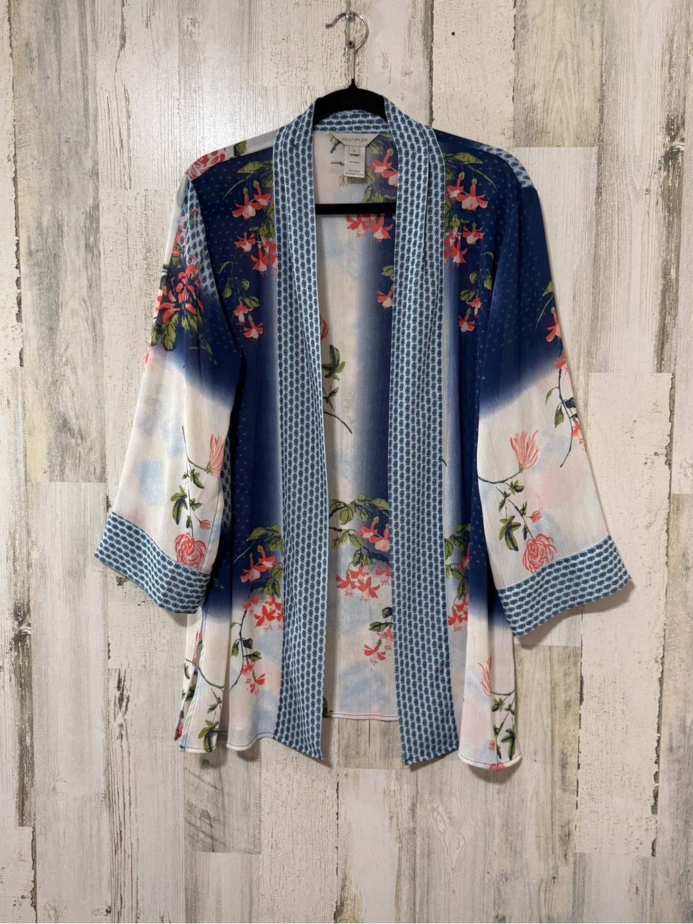 Multiples Blue and White Floral Kimono Robe